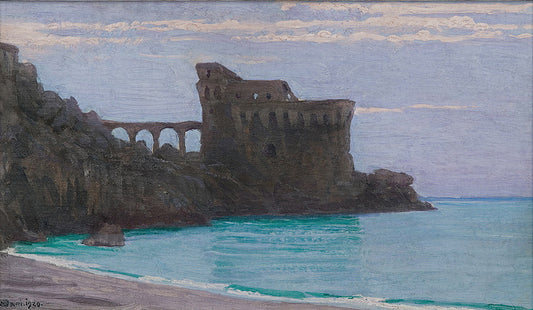 Fort by  the Sea, vintage artwork by Edward Okuń, 12x8" (A4) Poster