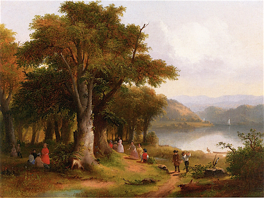 Picnic on the Hudson, vintage artwork by James McDougal Hart, 12x8" (A4) Poster