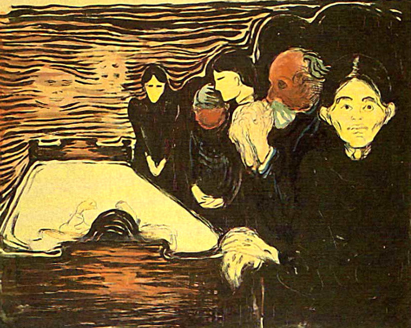 At the Death Bed, vintage artwork by Edvard Munch, 12x8" (A4) Poster