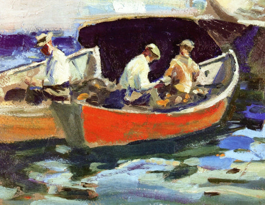 Fishermen and Boats, vintage artwork by Eric Hudson, 12x8" (A4) Poster