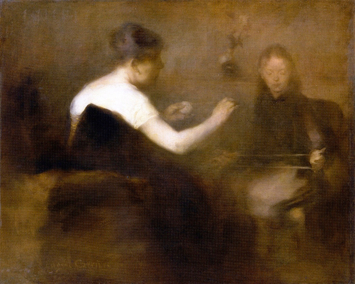 Winding Wool, The Artist's Wife and Daughter, vintage artwork by Eugène Carrière, 12x8" (A4) Poster