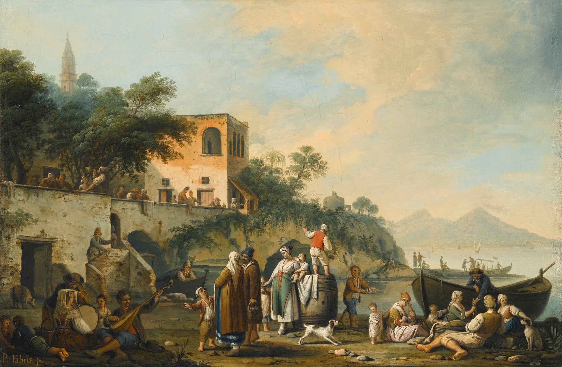 Posillipo, a View of the Coast towards Vesuvius, vintage artwork by Pietro Fabris, 12x8" (A4) Poster