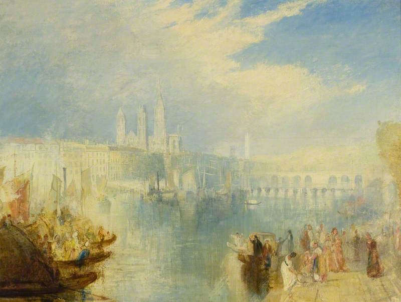 River Scene with Gondolas, Rouen (after JMW Turner), vintage artwork by Richard Parkes Bonington, A3 (16x12") Poster Print