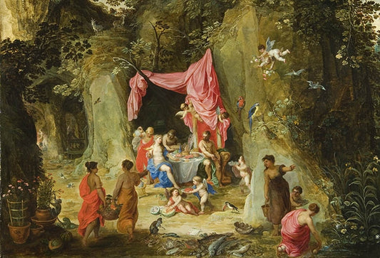 Odysseus as guest of Nymph Calypso, vintage artwork by Hendrick van Balen, 12x8" (A4) Poster