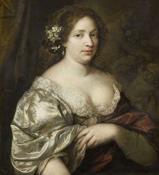 Portrait of Margaretha Godin, Wife of the Artist, vintage artwork by Caspar Netscher, 12x8" (A4) Poster