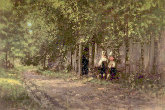 Girls in Front of the Gate, vintage artwork by Nicolae Grigorescu, 12x8" (A4) Poster
