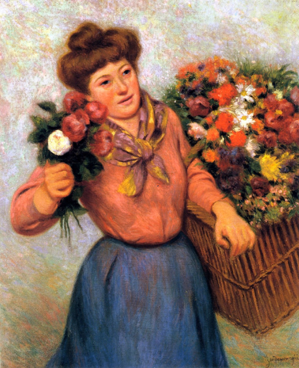 Flower Seller in Montmartre, vintage artwork by Federico Zandomeneghi, 12x8" (A4) Poster