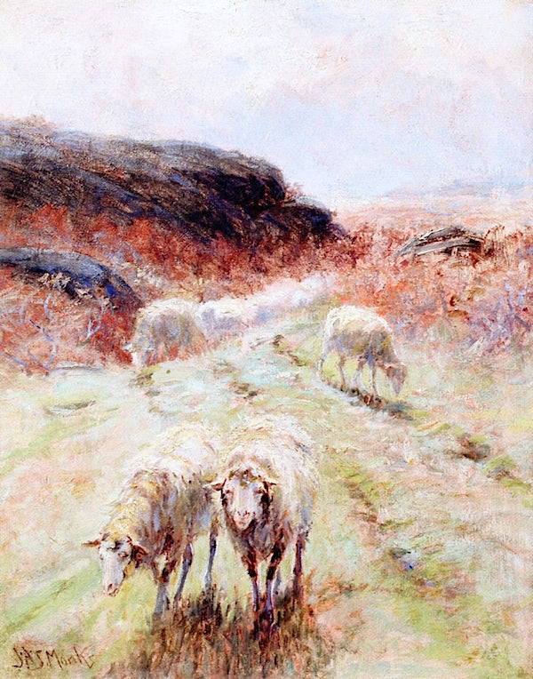 Grazing Sheep, vintage artwork by John Austin Sands Monks, 12x8" (A4) Poster
