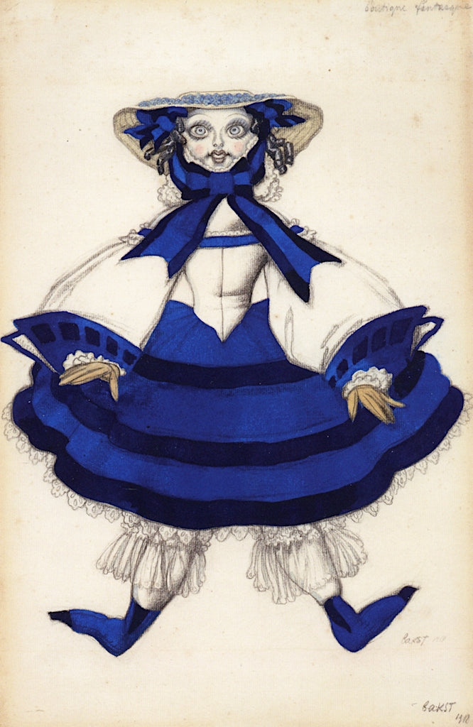Costume Design for 'La Botique Fantasque': une poupee françcaise, vintage artwork by Leon Bakst, 12x8" (A4) Poster