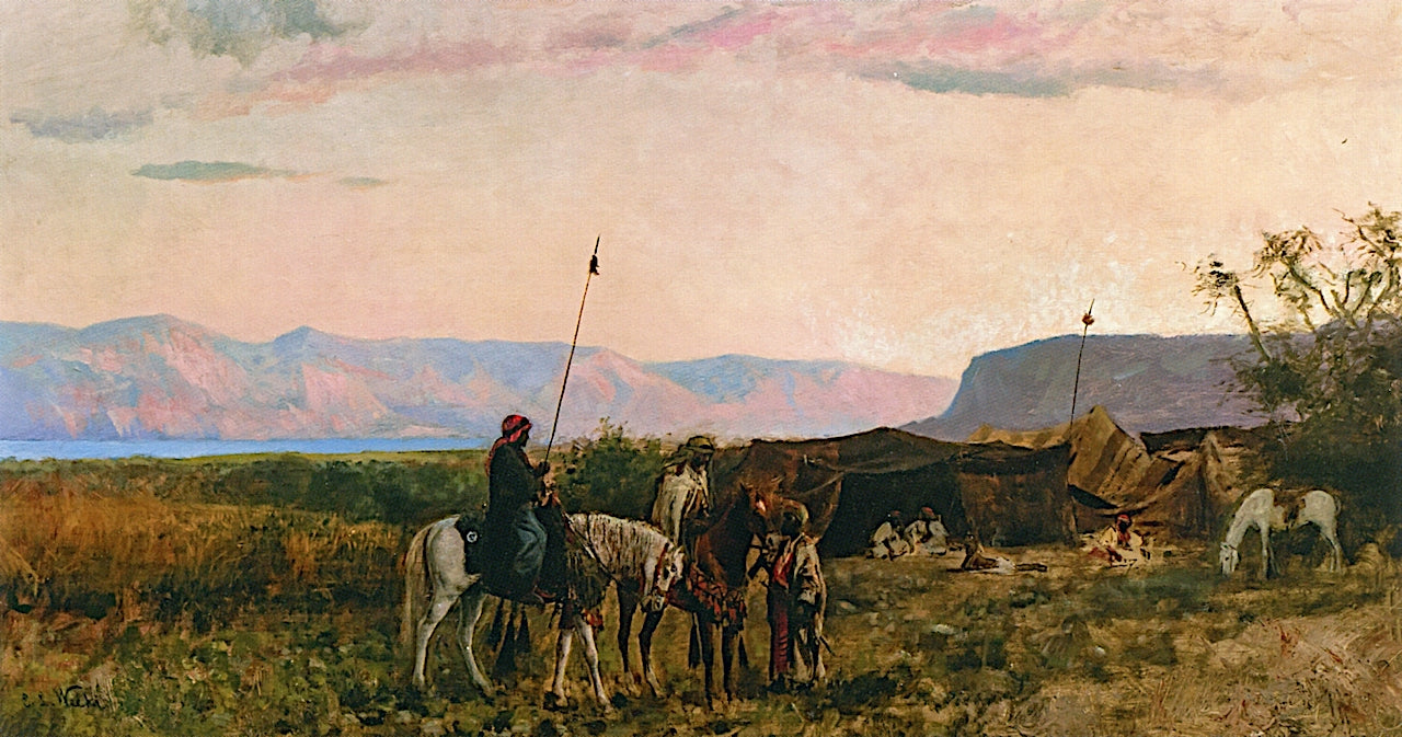 A Bedaween (sic) Encampment near The Dead Sea Sunset, vintage artwork by Edwin Lord Weeks, 12x8" (A4) Poster