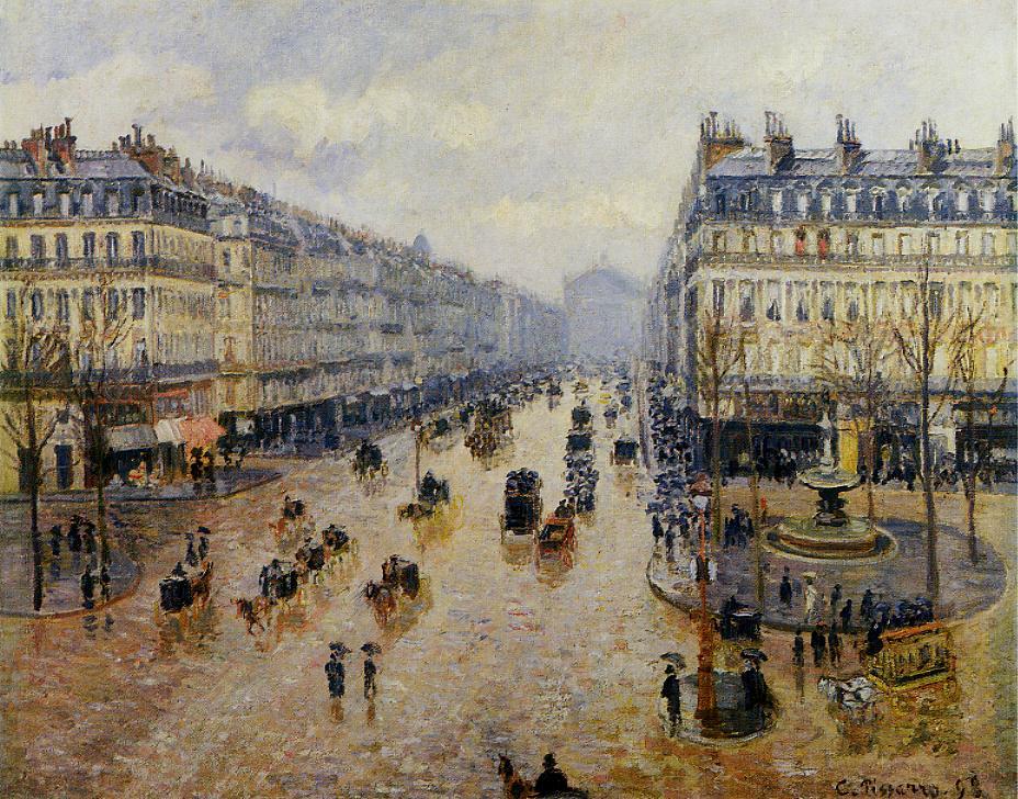 Avenue de l'Opera: Rain Effect, vintage artwork by Camille Pissarro, 12x8" (A4) Poster