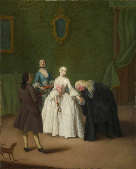 A Nobleman Kissing a Lady's Hand, vintage artwork by Pietro Longhi, 12x8" (A4) Poster