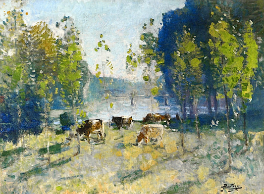 Animals by  by  the River, vintage artwork by Pierre-Eugène Montezin, 12x8" (A4) Poster