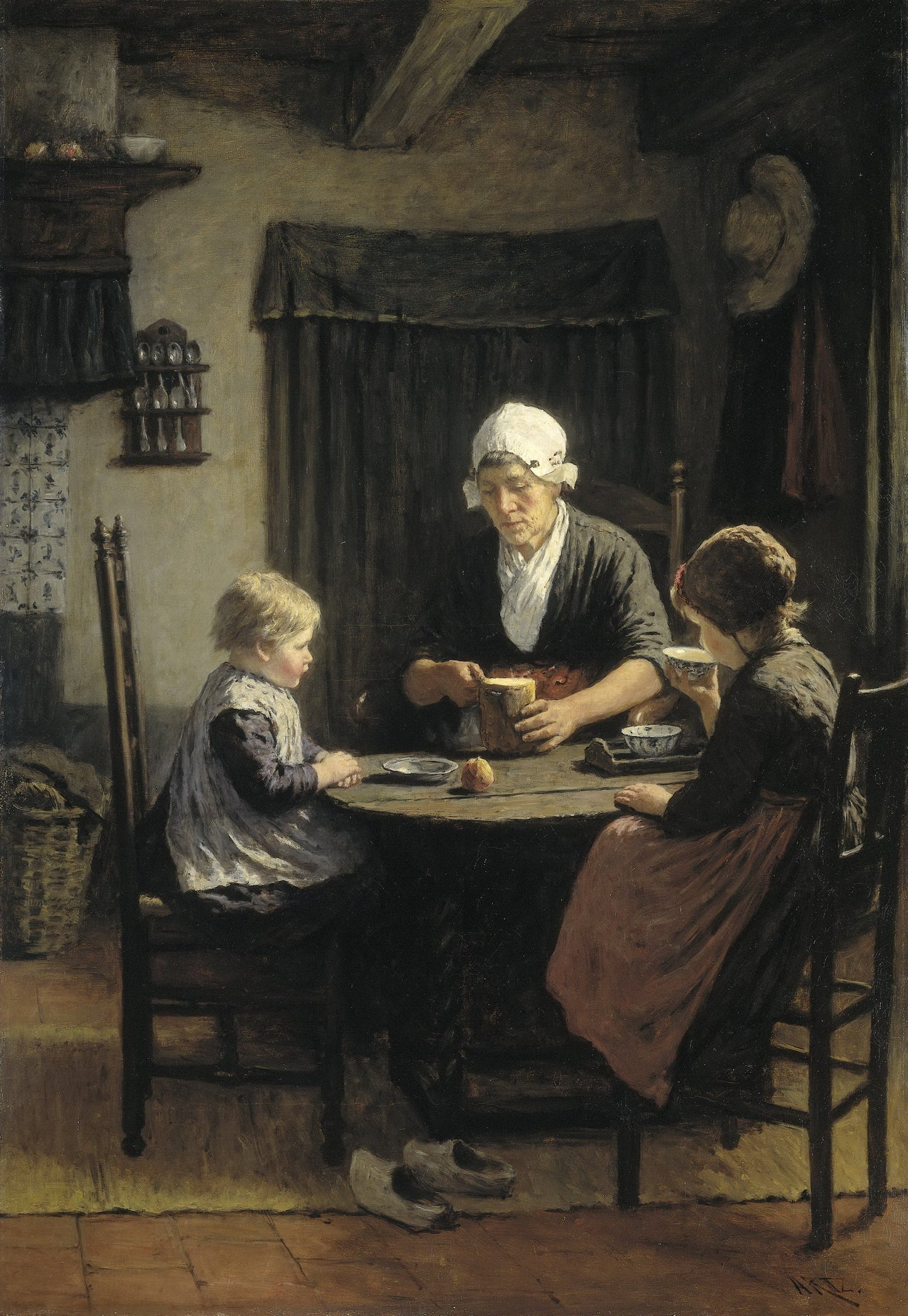 With Grandmother, vintage artwork by David Adolph Artz, 12x8" (A4) Poster