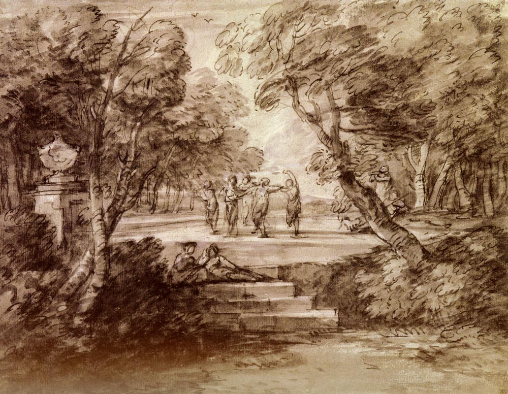 Dancers With Musicians In A Woodland Glade, vintage artwork by Thomas Gainsborough, 12x8" (A4) Poster