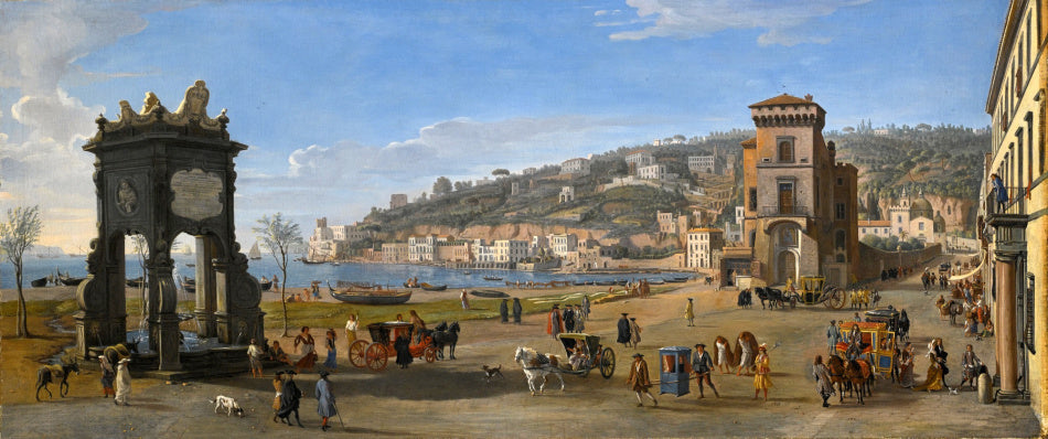 Naples. A View of the Riviera di Chiaia., vintage artwork by Caspar van Wittel, 12x8" (A4) Poster