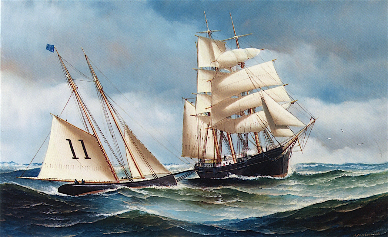 The Pilot Schooner , vintage artwork by Antonio Jacobsen, 12x8" (A4) Poster