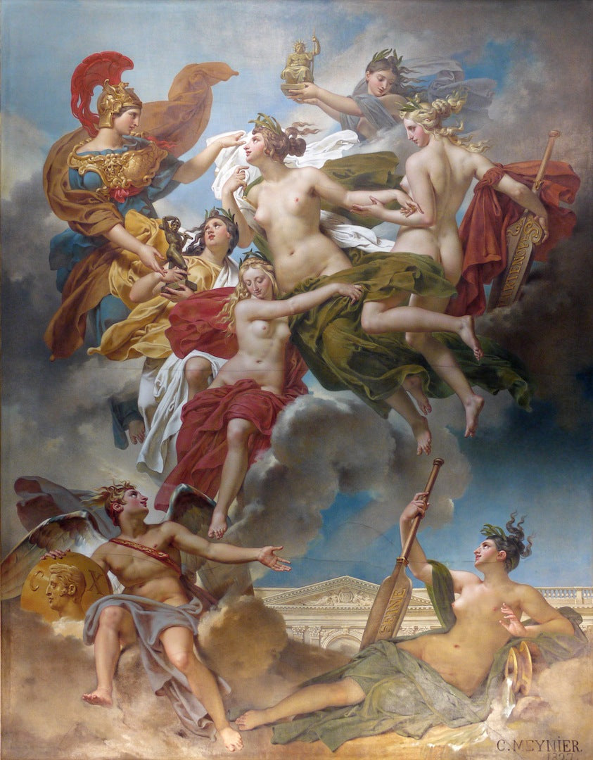The Nymphs of Parthenope Led Towards the Banks of the Seine, vintage artwork by Charles Meynier, 12x8" (A4) Poster