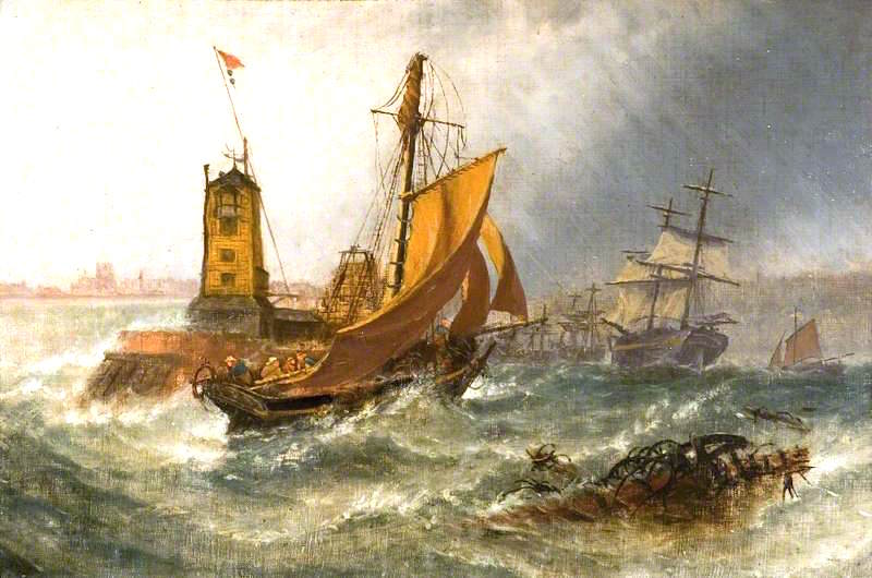 Sunderland, 1855, Morning after a Heavy South-Eastern Gale, vintage artwork by Stuart Henry Bell, 12x8" (A4) Poster