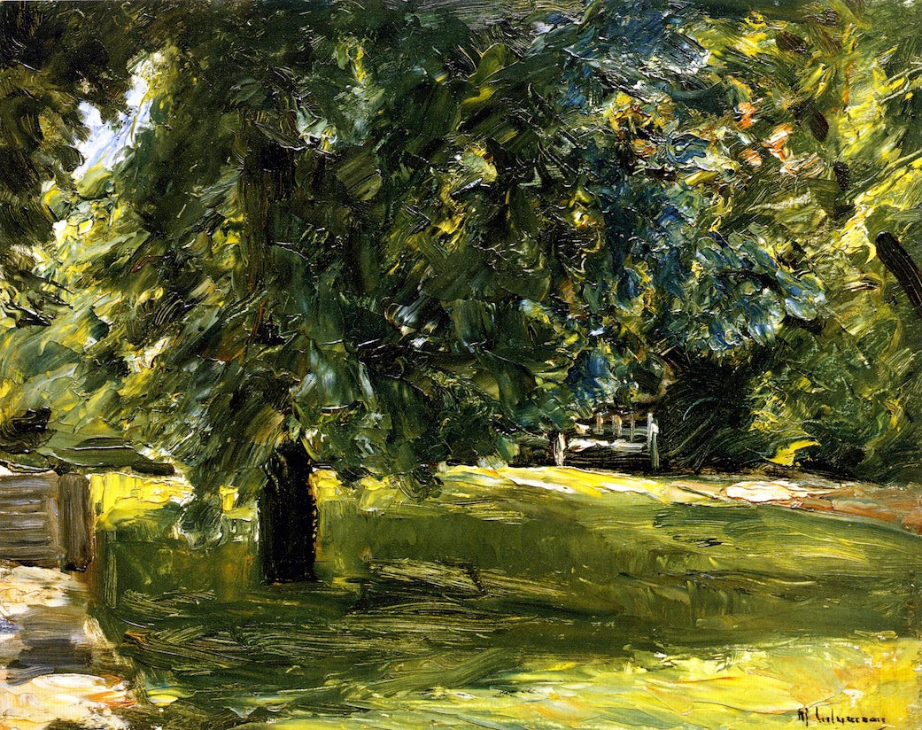 Garden Bench beneath the Chestnut Tree in the Wannsee Garden, vintage artwork by Max Liebermann, 12x8" (A4) Poster