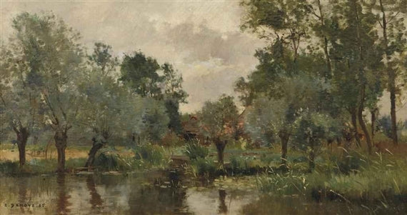 Village Pond, vintage artwork by Pierre-Emmanuel Damoye, 12x8" (A4) Poster