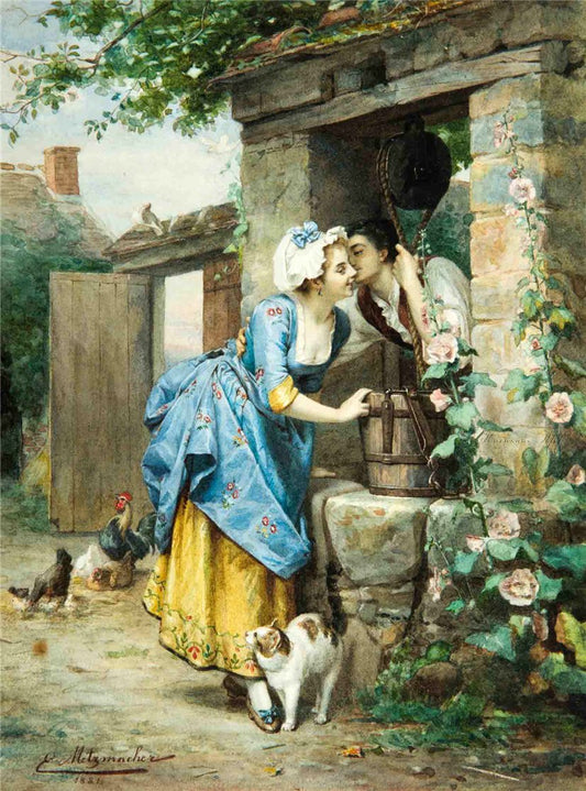 The Encounter at the Well, vintage artwork by Emile Pierre Metzmacher, A3 (16x12") Poster Print