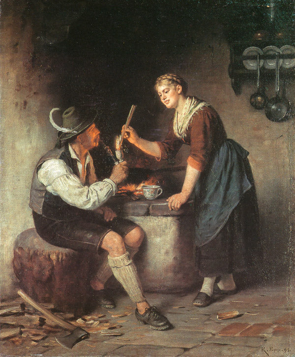 At the Hearth, vintage artwork by Rudolf Epp, 12x8" (A4) Poster