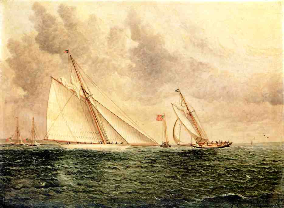 Racing Scene off Bay Ridge, vintage artwork by James E. Buttersworth, A3 (16x12") Poster Print