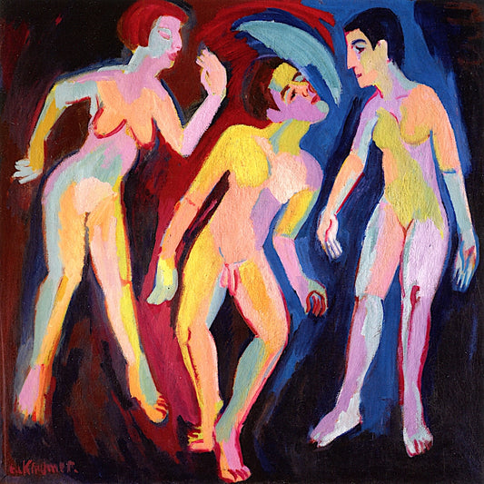 Dance Between the Women II, vintage artwork by Ernst Ludwig Kirchner, 12x8" (A4) Poster