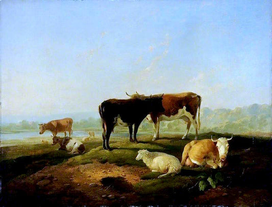 Cattle at a Stream, Evening, vintage artwork by Richard Barrett Davis, 12x8" (A4) Poster