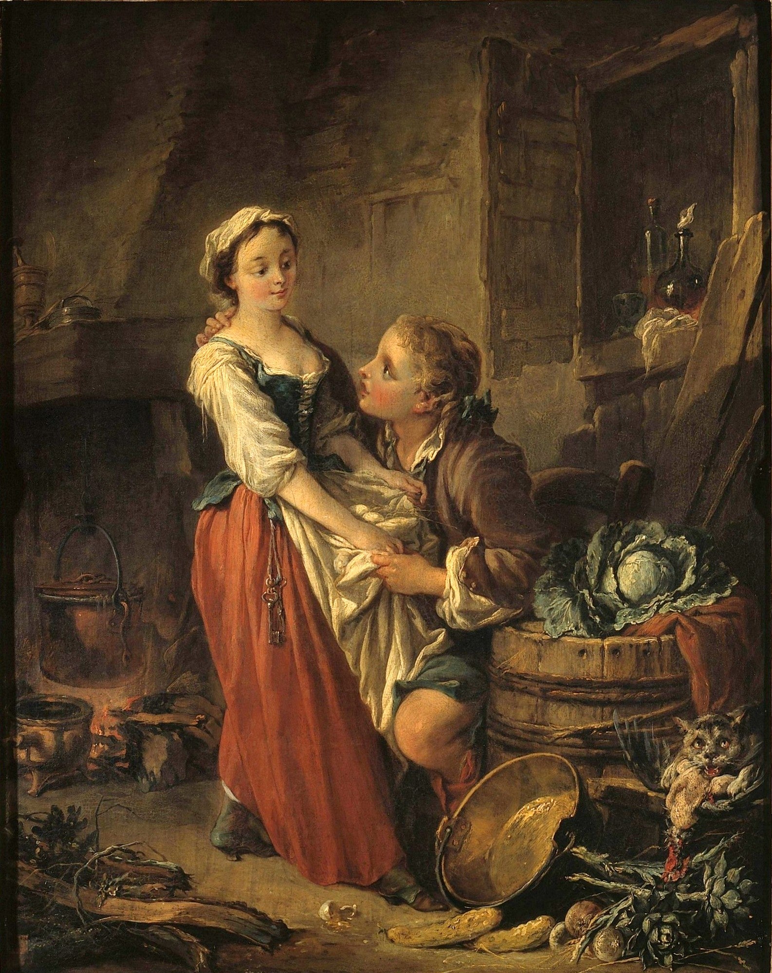 The Beautiful Kitchen Maid, vintage artwork by François Boucher, 12x8" (A4) Poster