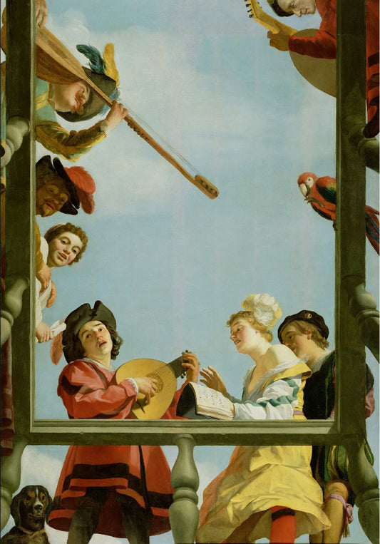Musical Group on a Balcony, vintage artwork by Gerard van Honthorst, 12x8" (A4) Poster