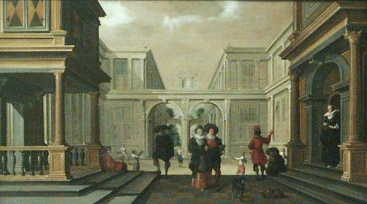 Les joueurs de paume, vintage artwork by Dirck van Delen, 12x8" (A4) Poster