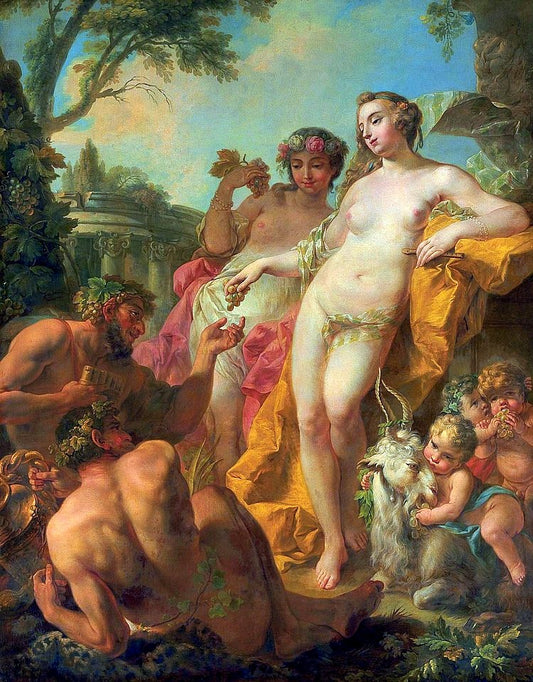 Bacchic figures in a classical landscape, vintage artwork by Pierre-Charles Le Mettay, 12x8" (A4) Poster