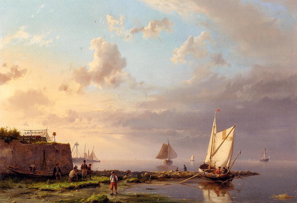 Mending the Nets by  the Shore, vintage artwork by Hermanus Koekkoek The Elder, A3 (16x12") Poster Print
