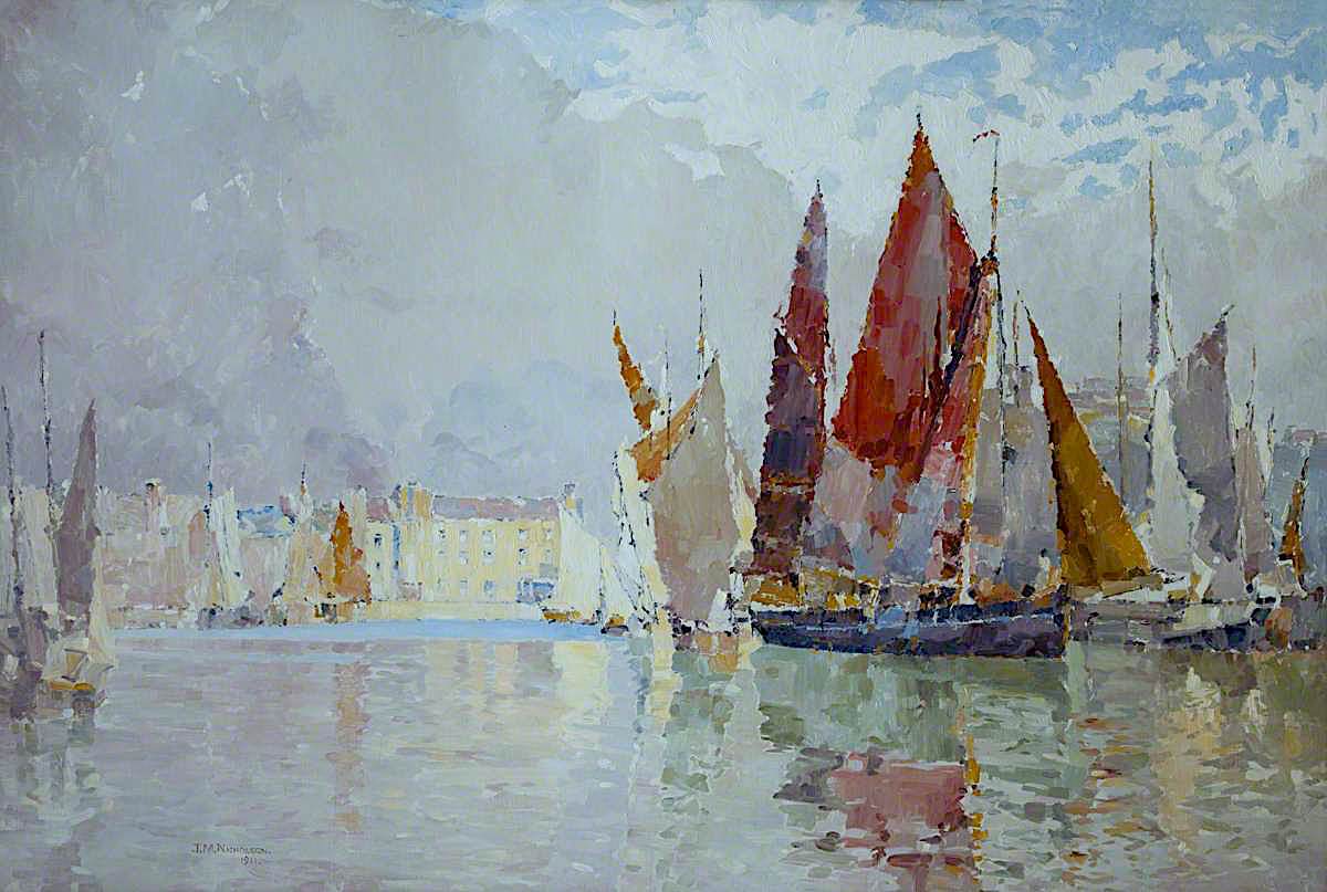 Fishing Boats, Douglas Harbour, vintage artwork by John Miller Nicholson, 12x8" (A4) Poster