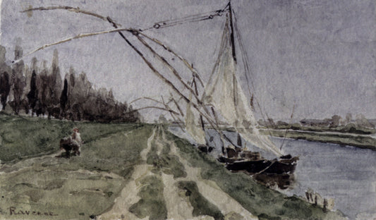 Canal near Ravenna with Fishing Boats, vintage artwork by Albert Anker, 12x8" (A4) Poster