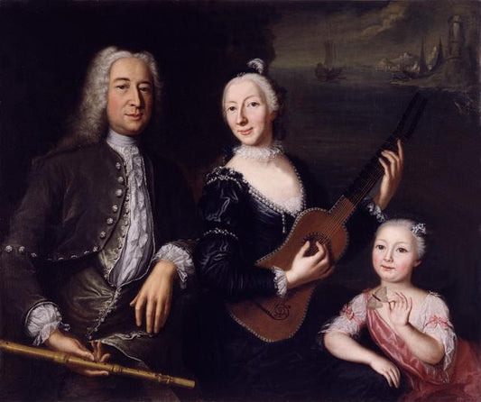 Portrait a mi-corps d'une famille de musiciens, vintage artwork by Barthelemy Guillebaud, 12x8" (A4) Poster