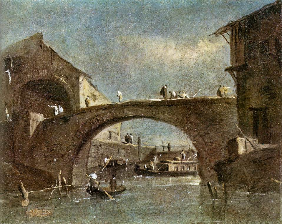 The Bridge at Dolo, vintage artwork by Francesco Guardi, 12x8" (A4) Poster