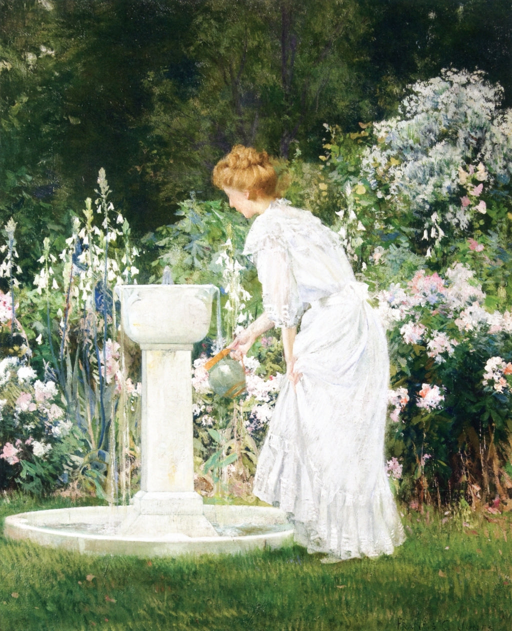 At the Garden Fountain, vintage artwork by Francis Coates Jones, 12x8" (A4) Poster