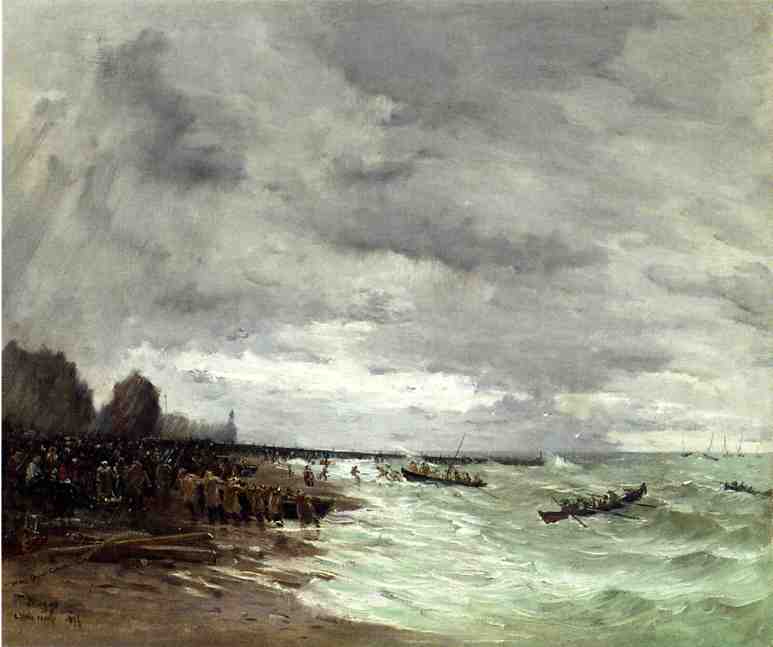 ching the Boats at Grandcamps, Normandy by Frank Myers Boggs,A3(16x12")Poster