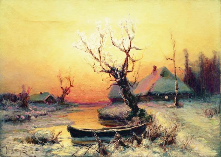 Winter in the Suburbs, vintage artwork by Julius Klever, 12x8" (A4) Poster