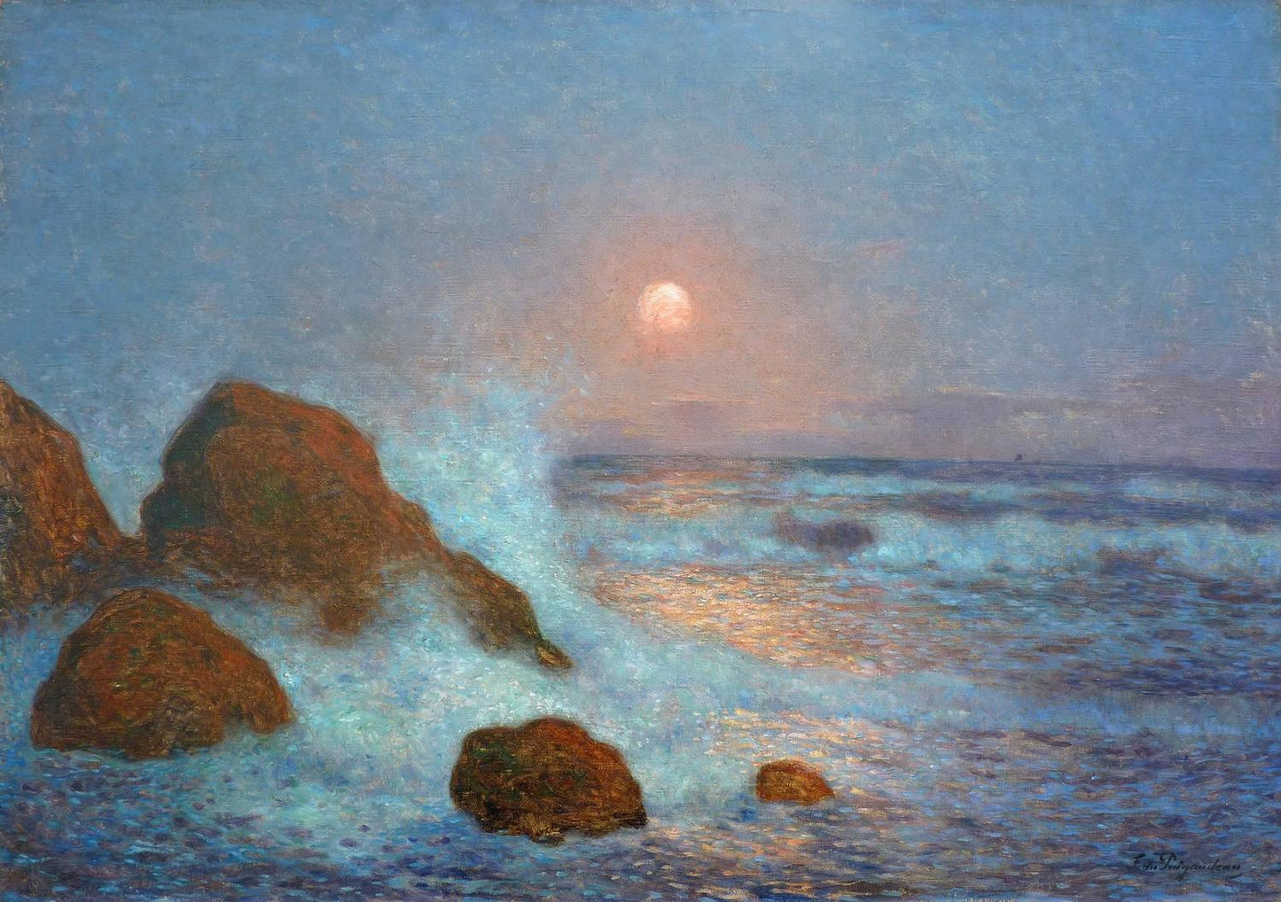 Breakers at Sunset, vintage artwork by Ferdinand du Puigaudeau, 12x8" (A4) Poster