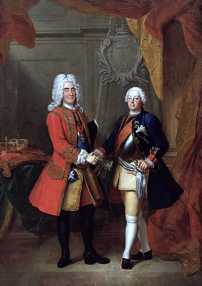 Portrait of August II of Poland and Friedrich I of Prussia, vintage artwork by Louis de Silvestre, 12x8" (A4) Poster