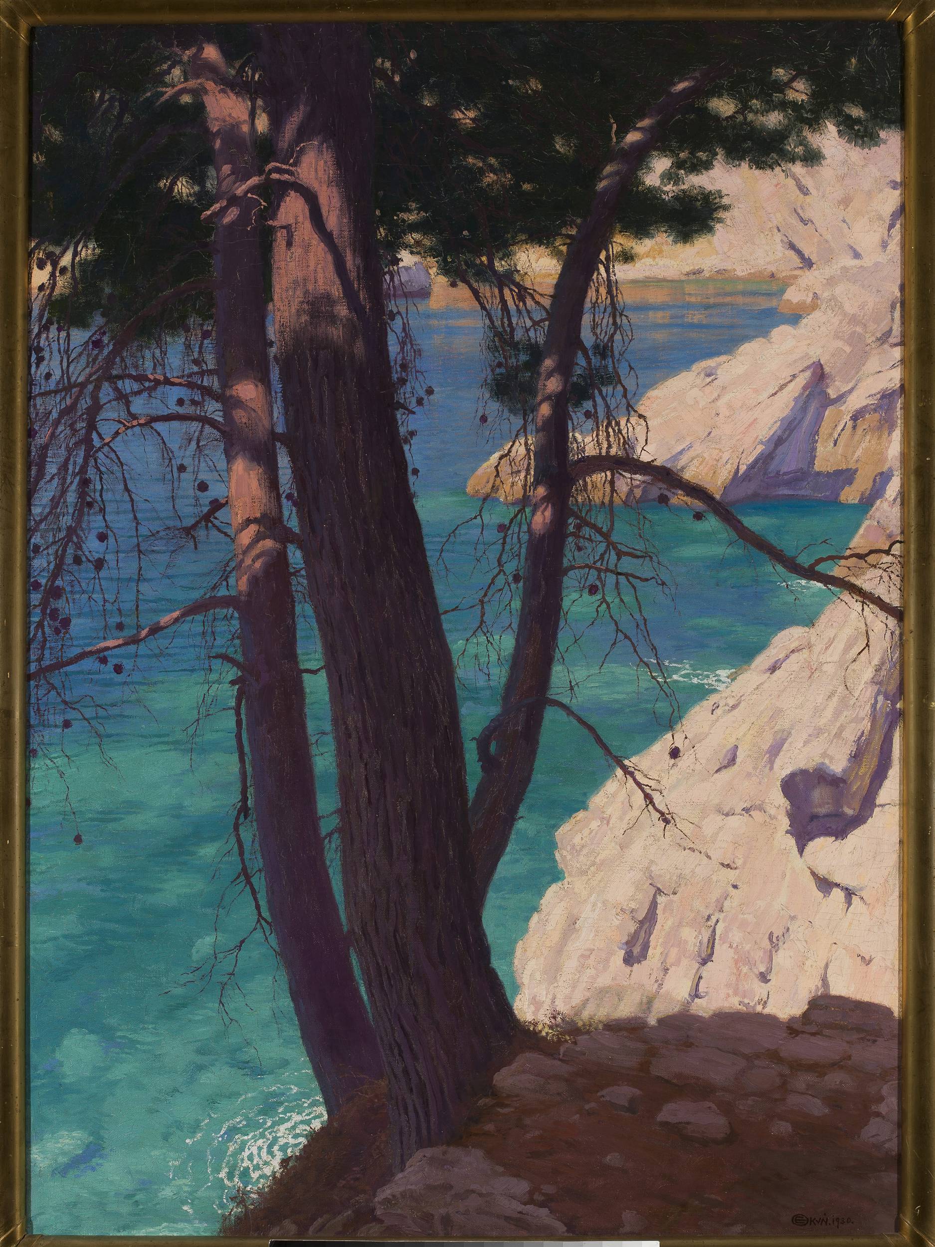 Landscape looking south from Dubrovnika, vintage artwork by Edward Okuń, 12x8" (A4) Poster