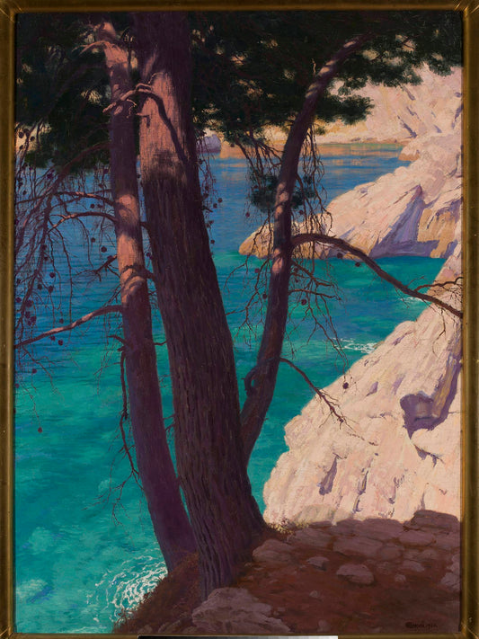 Landscape looking south from Dubrovnika, vintage artwork by Edward Okuń, 12x8" (A4) Poster