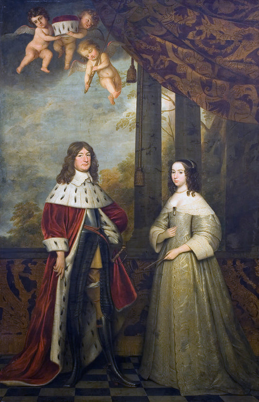 Double-portrait of Frederick William, Elector of Brandenburg and Luise Henriette, Countess of Nassau, vintage artwork by Gerard van Honthorst, 12x8" (A4) Poster