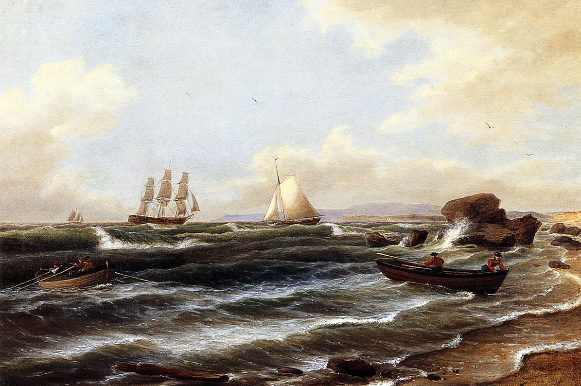Going Ashore, vintage artwork by Thomas Birch, 12x8" (A4) Poster