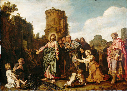 Christ and the Woman from Canaan, vintage artwork by Pieter Lastman, 12x8" (A4) Poster