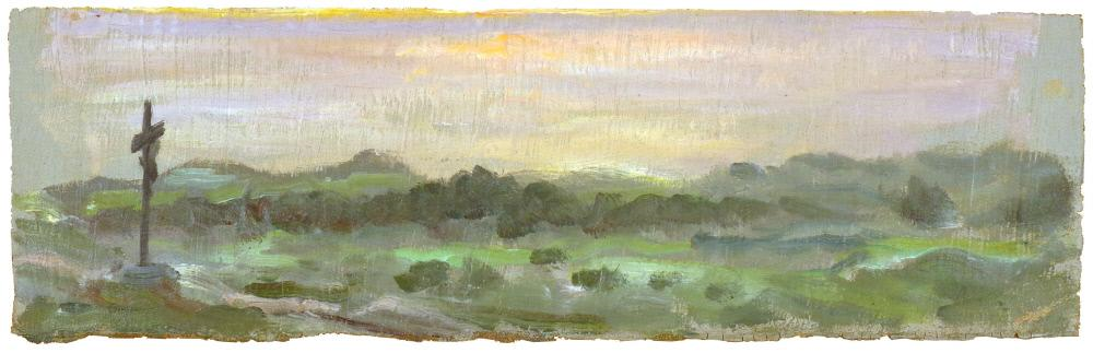 Landscape Study with Crucifix, vintage artwork by Carl Gutherz, 12x8" (A4) Poster